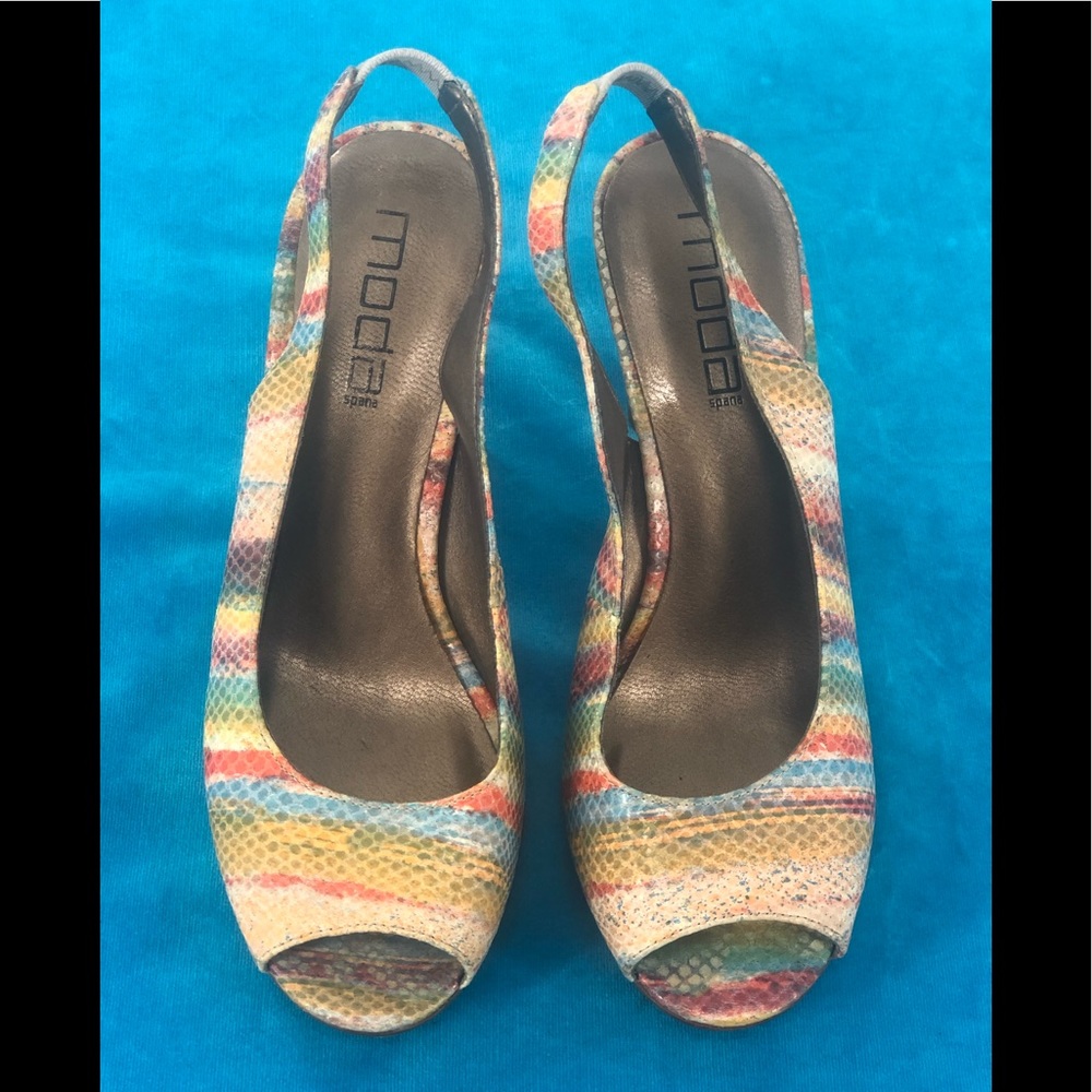 Moda Spana Multi Color Stripe Embossed Leather He… - image 1